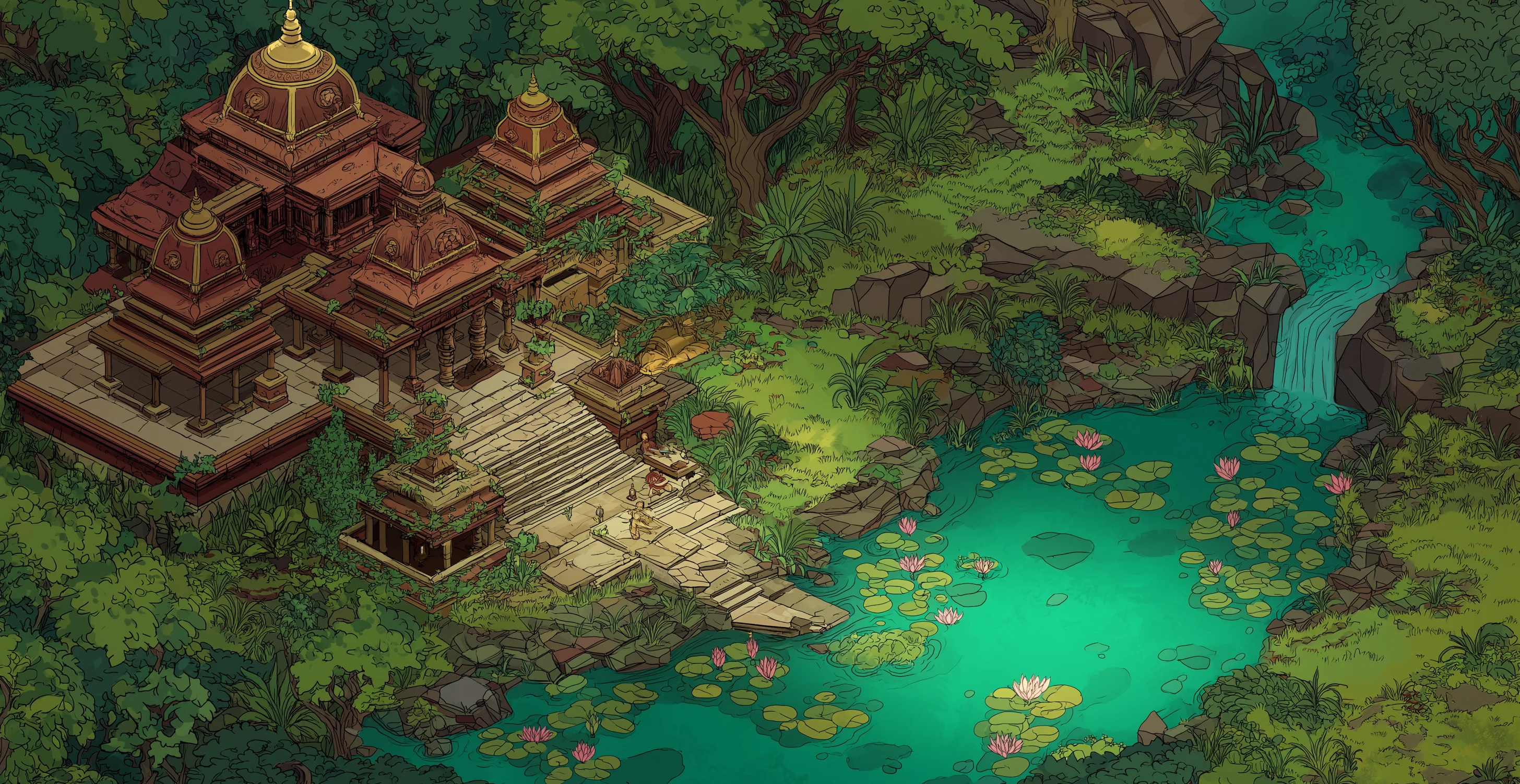 Rustic ashram, top-down