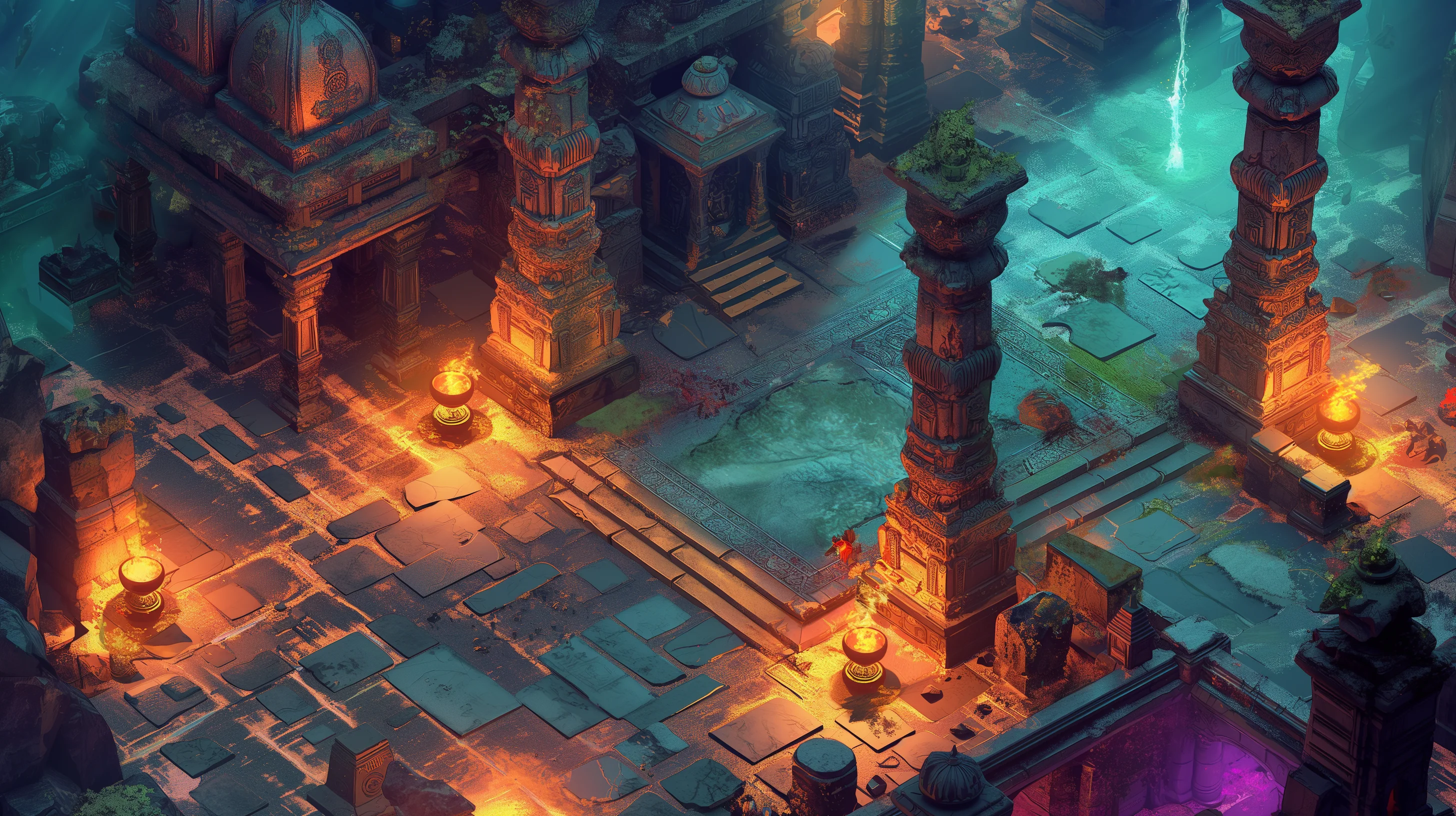 Isometric realm inspired by ancient Indian art